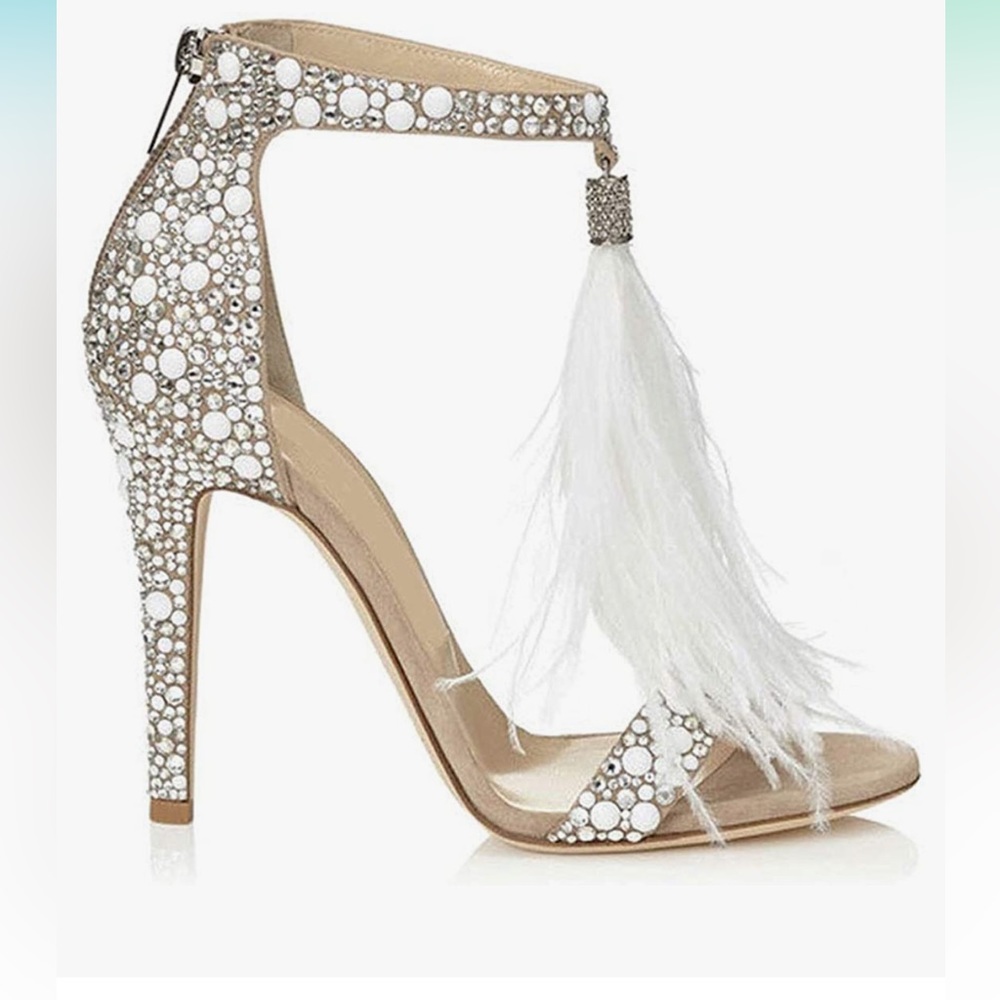 Stunning ladies size 12 feather and rhinestone 4 inch heel stilettos